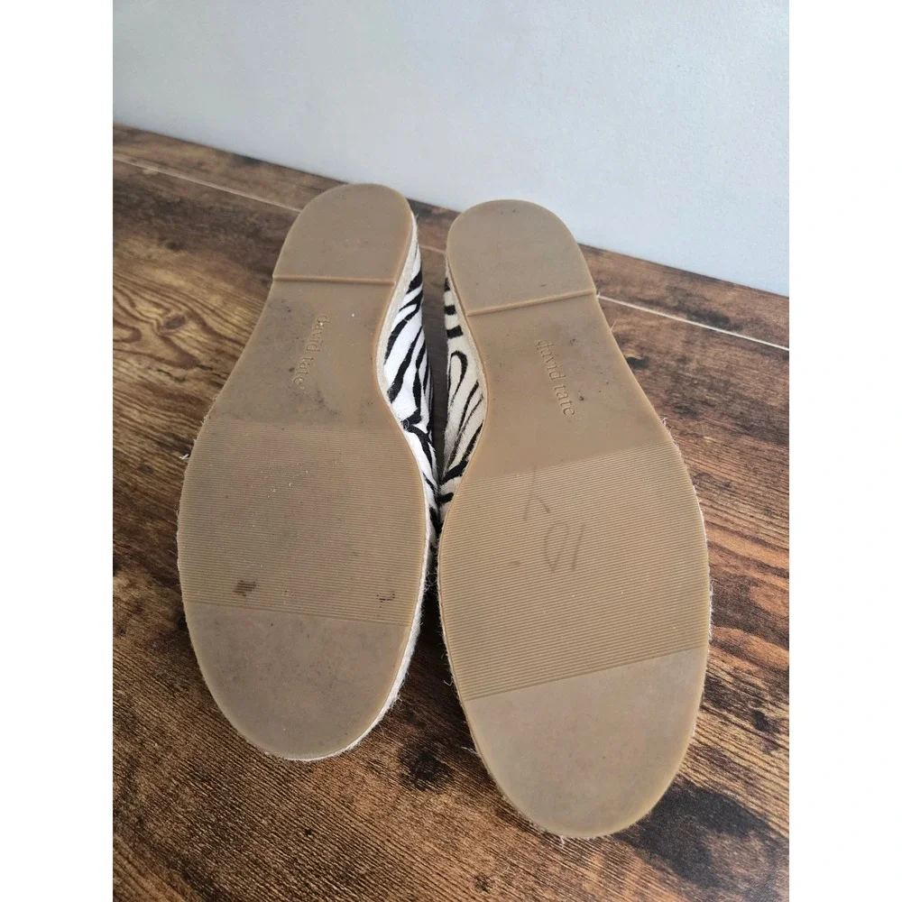 David Tate Paradise Zebra Print Calf Hair Espadrille Flats 12WW Wide Black White